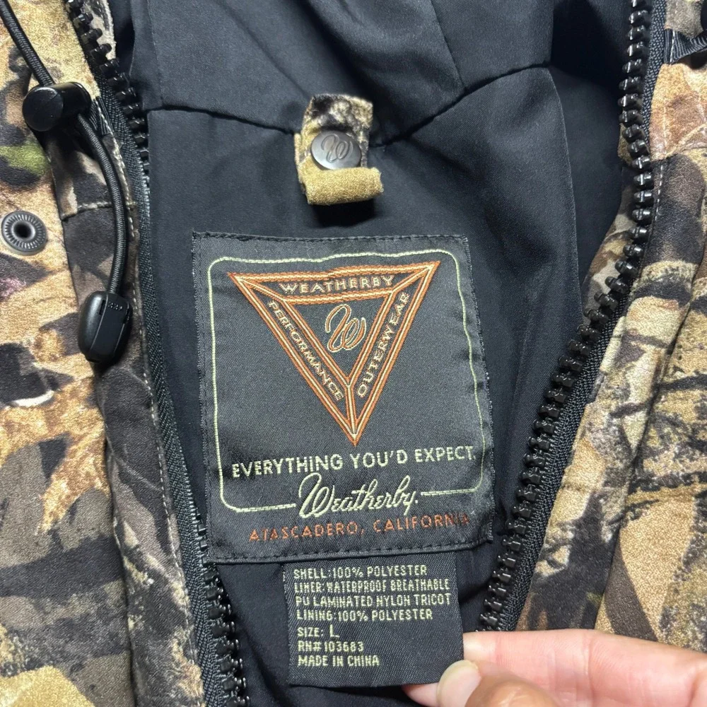 Weatherby Jacket Mens L Mossy Oak Forest Floor Camo Waterproof EUC